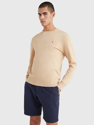 Beige Tommy Hilfiger 1985 Essential TH Flex Sweatshirt Men's Sweaters | TH912OIP