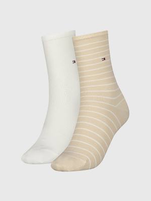 Beige Tommy Hilfiger 2-Pack Slim Stripe Women's Socks | TH941RYC