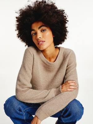 Beige Tommy Hilfiger Alpaca Wool Wide Neck Relaxed Jumper Women's Sweaters | TH481SHM