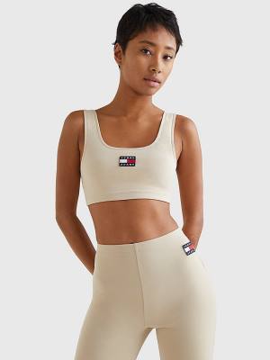 Beige Tommy Hilfiger Badge Cropped Fit Tank Top Women's T Shirts | TH359QKD