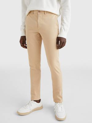 Beige Tommy Hilfiger Bleecker Satin Slim Fit Chinos Men's Pants | TH510CZN