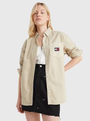 Beige Tommy Hilfiger Boyfriend Fit Women's Shirts | TH380MGU