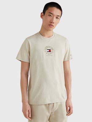 Beige Tommy Hilfiger Circle Logo Men's T Shirts | TH218LAS