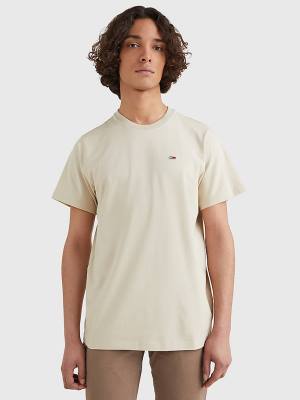 Beige Tommy Hilfiger Classics Organic Cotton Men's T Shirts | TH763GKL