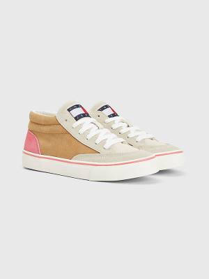 Beige Tommy Hilfiger Colour-Blocked Mid Top Women's Sneakers | TH925YCT