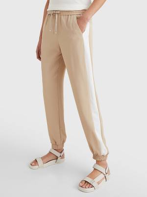 Beige Tommy Hilfiger Colour-Blocked Relaxed Fit Joggers Women's Pants | TH708LAH