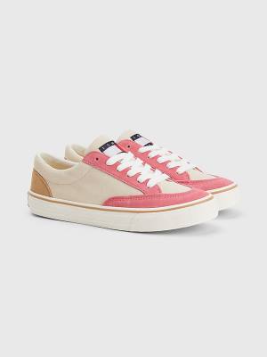 Beige Tommy Hilfiger Colour-Blocked Suede Low Top Women's Sneakers | TH204BEX