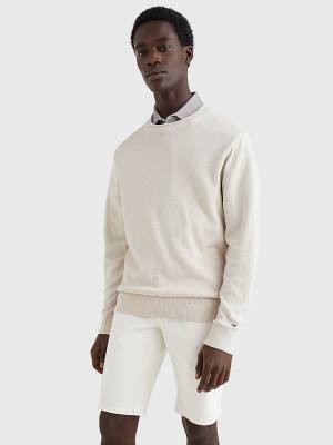 Beige Tommy Hilfiger Crew Neck Jumper Men's Sweaters | TH329XDR