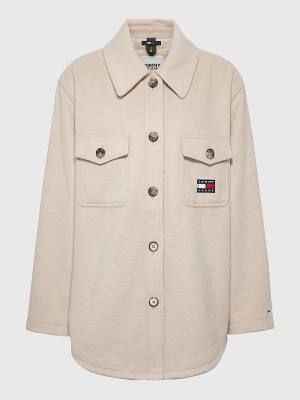 Beige Tommy Hilfiger Curve Chest Pocket Shacket Women's Jackets | TH451VUE