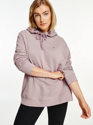 Beige Tommy Hilfiger Curve Organic Cotton Regular Fit Women's Hoodie | TH938EQB