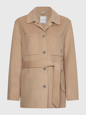 Beige Tommy Hilfiger Curve TH Interlock Belted Shacket Women's Jackets | TH319OXP