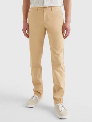 Beige Tommy Hilfiger Denton Straight Fit Satin Chinos Men's Pants | TH068ROF