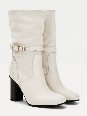 Beige Tommy Hilfiger Elevated Leather High Heel Women's Boots | TH179EBL