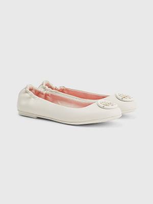 Beige Tommy Hilfiger Essential Leather Women's Ballerina | TH107YUP