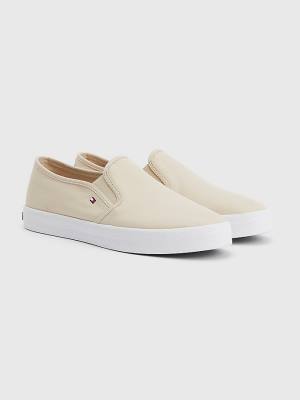 Beige Tommy Hilfiger Essential Nautical Slip-On Women's Sneakers | TH347QUS