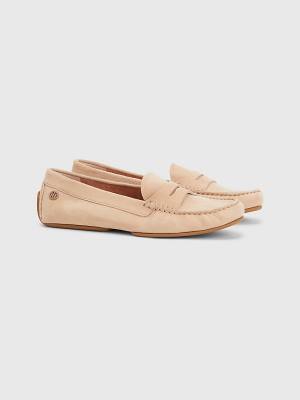 Beige Tommy Hilfiger Essential Suede Moccasins Women's Loafers | TH145EXK