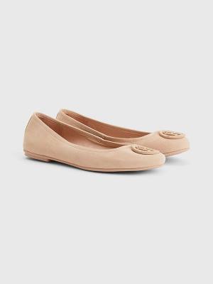 Beige Tommy Hilfiger Essential Suede Women's Ballerina | TH581KPF