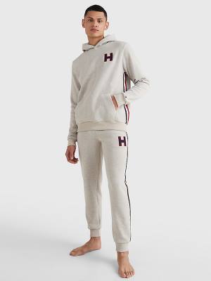 Beige Tommy Hilfiger Exclusive Signature Detail Monogram Men's Hoodie | TH613HNS