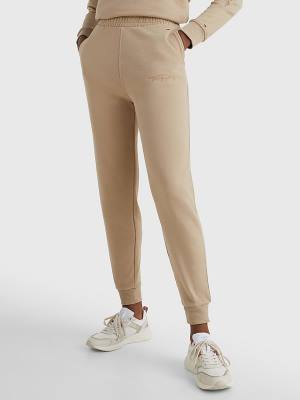 Beige Tommy Hilfiger Fleece Cuffed Leg Joggers Women's Pants | TH890SUQ