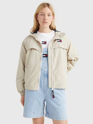 Beige Tommy Hilfiger Hooded Chicago Windbreaker Women's Jackets | TH857IPW