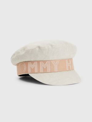 Beige Tommy Hilfiger Iconic Linen Baker Boy Women's Hats | TH058FDA