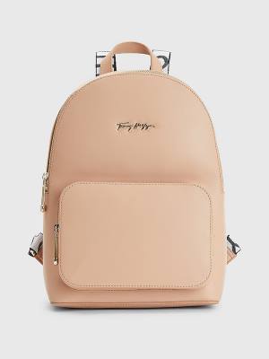 Beige Tommy Hilfiger Iconic Signature Plaque Backpack Women's Bags | TH572PNQ