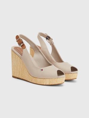 Beige Tommy Hilfiger Iconic Slingback Espadrille High Heel Wedges Women's Sandals | TH190LXG