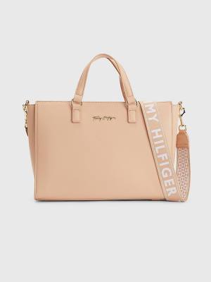 Beige Tommy Hilfiger Joy Signature Satchel Women's Bags | TH395CHG