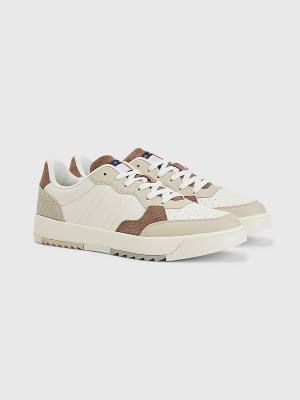 Beige Tommy Hilfiger Leather Cupsole Men's Sneakers | TH260GCB