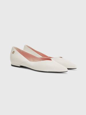 Beige Tommy Hilfiger Leather Pointed Women's Ballerina | TH704DSE