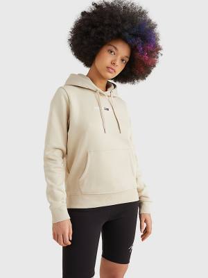 Beige Tommy Hilfiger Linear Logo Women's Hoodie | TH627ORI