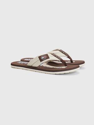 Beige Tommy Hilfiger Logo Patch Flip-Flops Men's Sandals | TH431CXJ