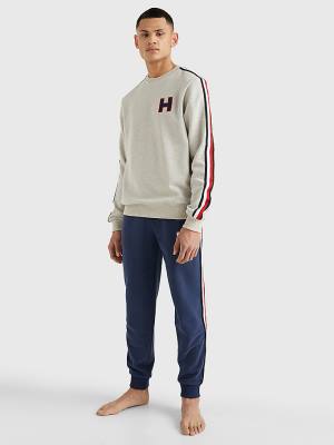 Beige Tommy Hilfiger Lounge Signature Tape Sweatshirt Men's Pyjamas | TH498RUJ