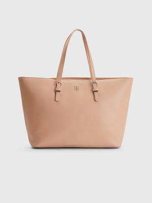 Beige Tommy Hilfiger Medium Tote Women's Bags | TH584UOX