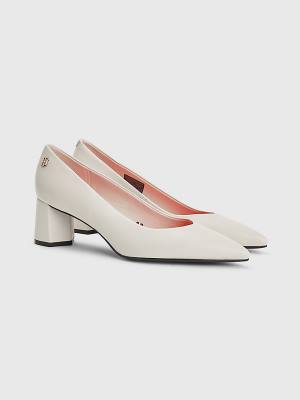 Beige Tommy Hilfiger Mid Leather Pumps Women's Heels | TH374NEF