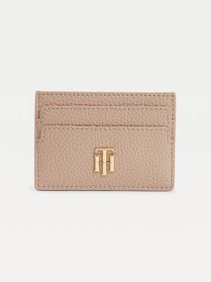 Beige Tommy Hilfiger Monogram Card Holder Women's Wallets | TH683WIS