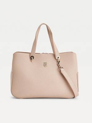 Beige Tommy Hilfiger Monogram Plaque Satchel Women's Bags | TH519AKJ