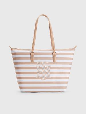 Beige Tommy Hilfiger Nylon Stripe Tote Women's Bags | TH831NVT