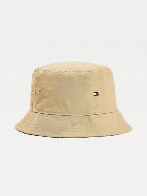 Beige Tommy Hilfiger Organic Cotton Flag Embroidery Bucket Men's Hats | TH184KQS