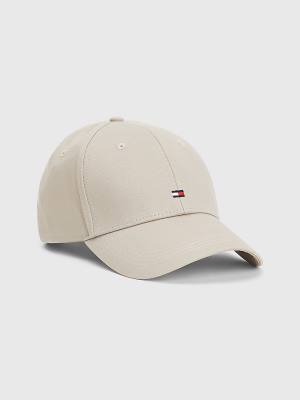 Beige Tommy Hilfiger Organic Cotton Flag Embroidery Cap Men's Hats | TH238YPA