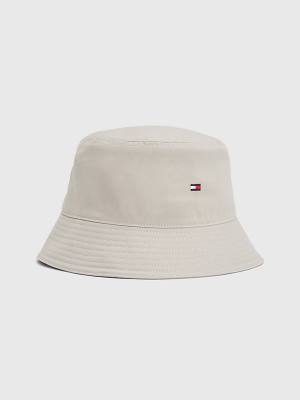 Beige Tommy Hilfiger Organic Cotton Flag Embroidery Bucket Men's Hats | TH482EUI