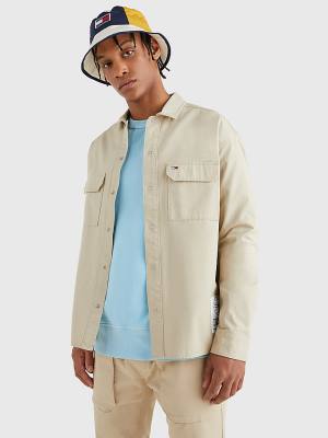 Beige Tommy Hilfiger Organic Cotton Twill Overshirt Men's Shirts | TH079IOL