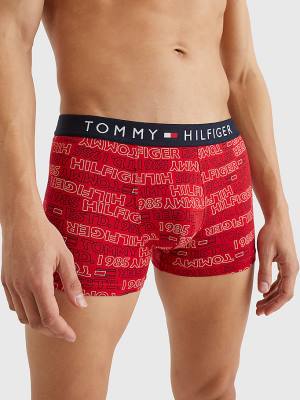 Beige Tommy Hilfiger Original All-Over Print Trunks Men's Underwear | TH751TDO