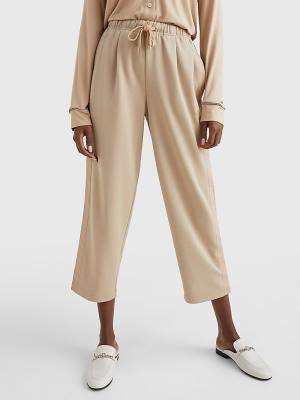 Beige Tommy Hilfiger Relaxed Fit Drawstring Women's Pants | TH048CUM