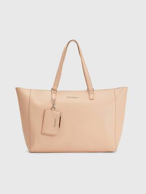 Beige Tommy Hilfiger Signature Logo Tote Women's Bags | TH792TLB