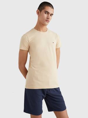 Beige Tommy Hilfiger Stretch Organic Cotton Slim Fit Men's T Shirts | TH173OAE