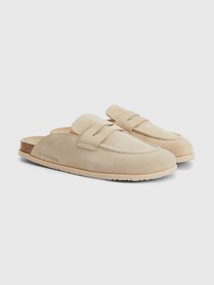 Beige Tommy Hilfiger Suede Slip-On Mules Men's Sandals | TH721HQV