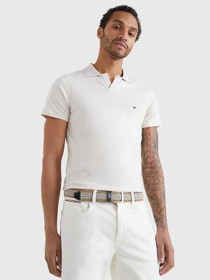 Beige Tommy Hilfiger TH Flex Slim Fit Men's Polo Shirts | TH965QNX