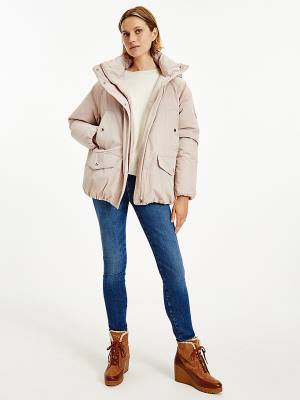 Beige Tommy Hilfiger TH Protect Hooded Down Puffer Women's Jackets | TH265QPY