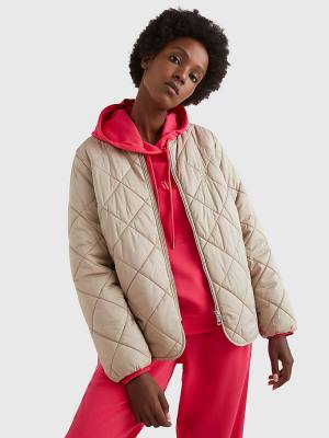 Beige Tommy Hilfiger TH Protect Quilted Bomber Women's Jackets | TH642BNO